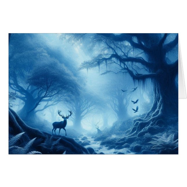 Deer in Dark Forest of Blue Haze (Front Horizontal)
