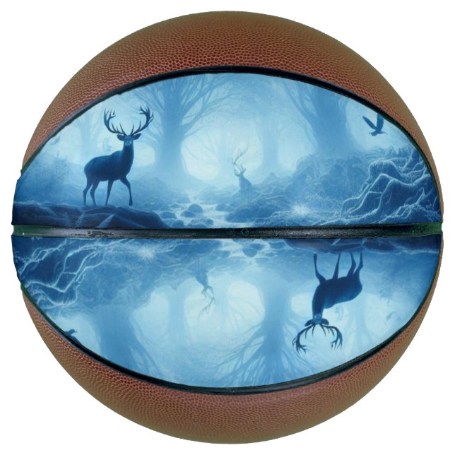 Deer in Dark Forest of Blue Haze Basketball (Front)