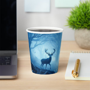 Deer in Dark Forest of Blue Haze Paper Cups