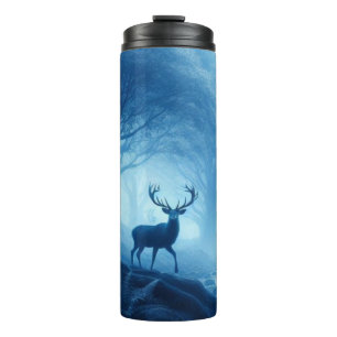 Deer in Dark Forest of Blue Haze Thermal Tumbler