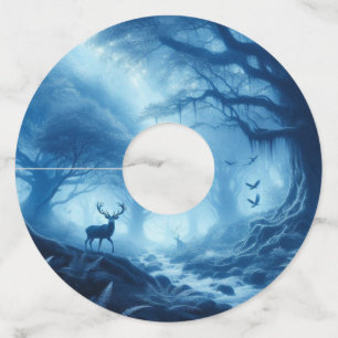 Deer in Dark Forest of Blue Haze Wine Glass Tag