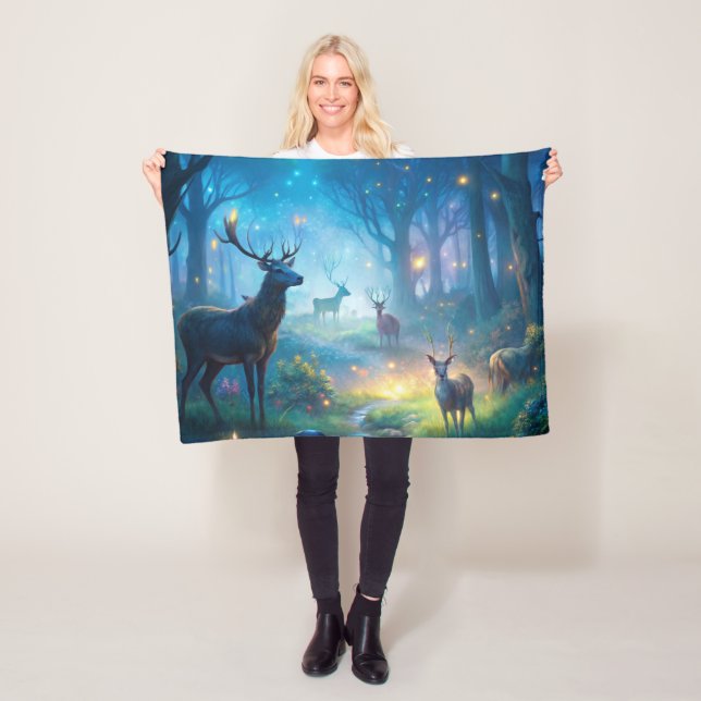 Deer in Enchanted Forest Fleece Blanket (In Situ)