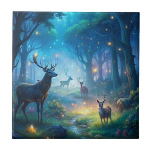 Deer in Enchanted Forest Tile
