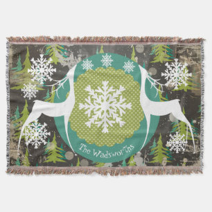 Deer In Evergreen Forest Holiday Throw