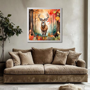 Deer in Fall Foliage Poster