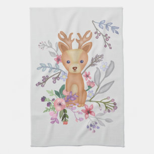 deer in flower beds tea towel