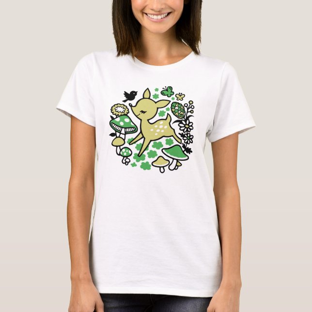 Deer in forest -green T-Shirt (Front)