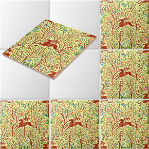Deer In Forest Retro Art Nouveau Pattern by Voysey Tile