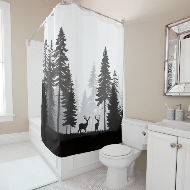 Deer in forest silhouette  shower curtain (In Situ)