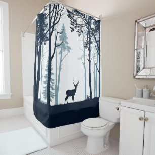 Deer in forest silhouette shower curtain