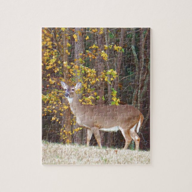 Deer in Front of Yellow Autumn Tree Jigsaw Puzzle (Vertical)