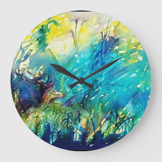 DEER IN GREEN WOODLAND LARGE CLOCK (Front)
