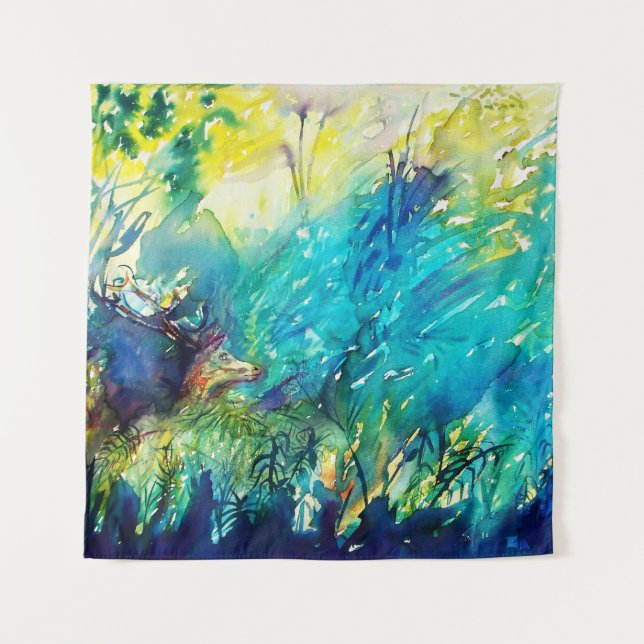 DEER IN GREEN WOODLAND TAPESTRY (Front (Horizontal))