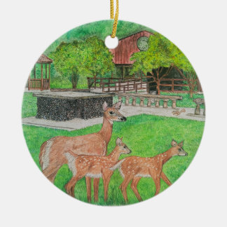 Deer in Humiston Woods by the Pavillion Ceramic Tree Decoration