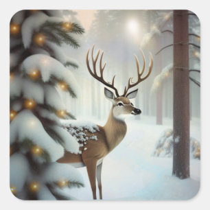 Deer in Magical Forest Square Sticker