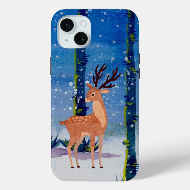 Deer in Magical Snowy Forest Case-Mate iPhone Case (Back)