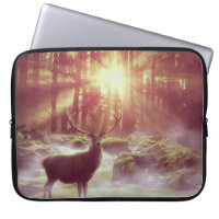 Deer in Misty Woods at Sunset Nature Artwork