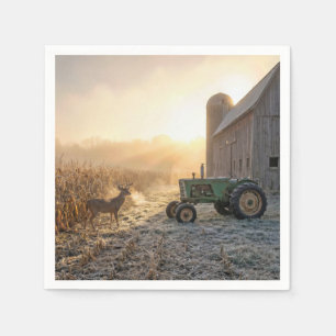 Deer In Morning Mist with Farm Tractor Napkin