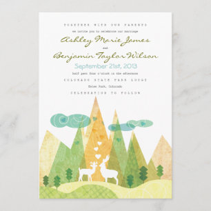 Deer in Mountain Valley Rustic Wedding Invitation