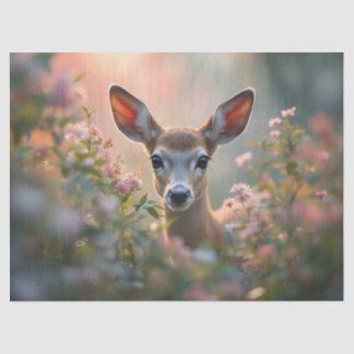 Deer in pink flowers close up tissue paper