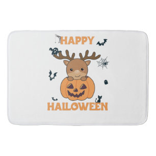 Deer In Pumpkin Cute Deer Happy Halloween Bath Mat