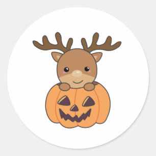 Deer In Pumpkin Cute Deer Happy Halloween Classic Round Sticker