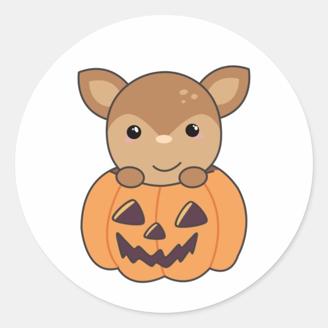 Deer In Pumpkin Sweet Deer Happy Halloween Classic Round Sticker (Front)