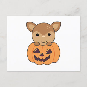 Deer In Pumpkin Sweet Deer Happy Halloween Postcard