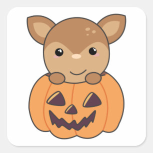 Deer In Pumpkin Sweet Deer Happy Halloween Square Sticker