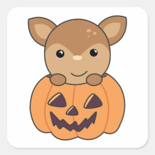 Deer In Pumpkin Sweet Deer Happy Halloween Square Sticker