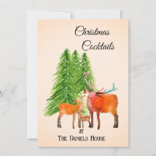 Deer in Snow Christmas Cocktail Party Invitation