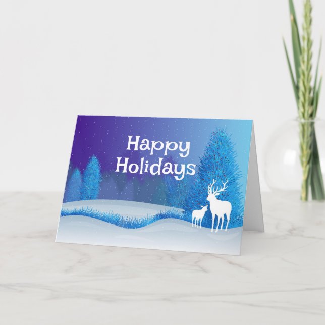 Deer in Snow Holiday Greeting Card (Front)