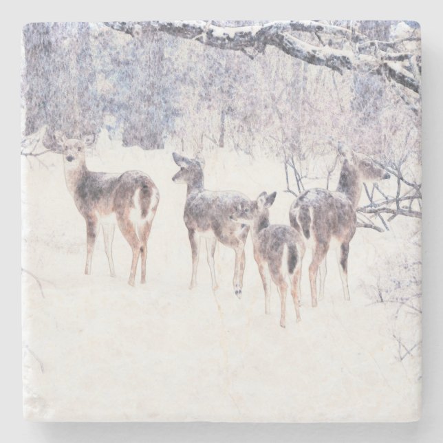Deer in Snow Winter Art Coaster (Front)