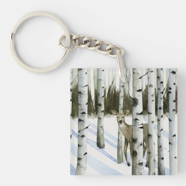 Deer in Snowfall Key Ring (Front)