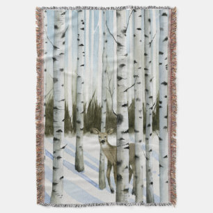 Deer in Snowfall Throw Blanket