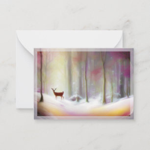 Deer in snowy woods budget mini Christmas Card