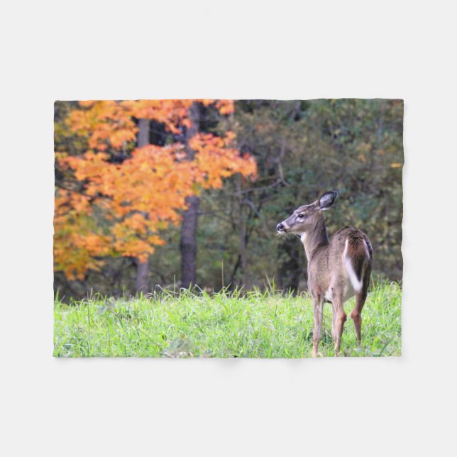 Deer in the Autumn Field Fleece Blanket (Front (Horizontal))