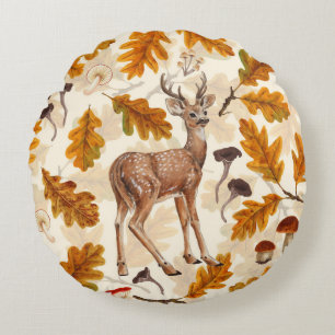 Deer in the autumnal forest round cushion