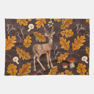 Deer in the autumnal forest tea towel