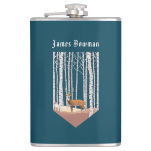 Deer in the Birch woods / Personalised Name Hip Flask