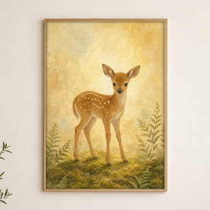 Deer in the Clearing Watercolour Whimsical Poster
