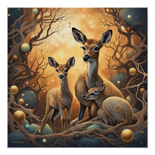 Deer in the Fantasy Forest Poster (Front)