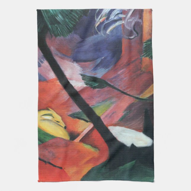 Deer in the Forest II by Franz Marc; Reh im Walde Tea Towel (Vertical)