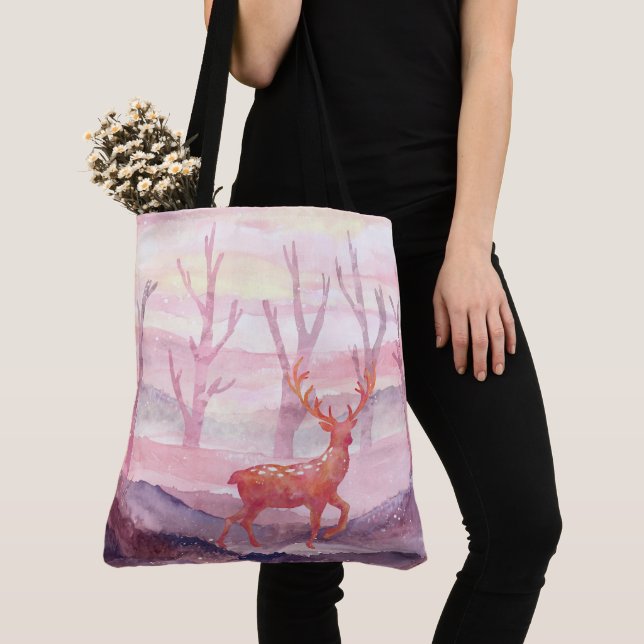 Deer in the forest tote bag (Close Up)