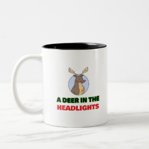 Deer in the headlights animal pun Two-Tone coffee mug