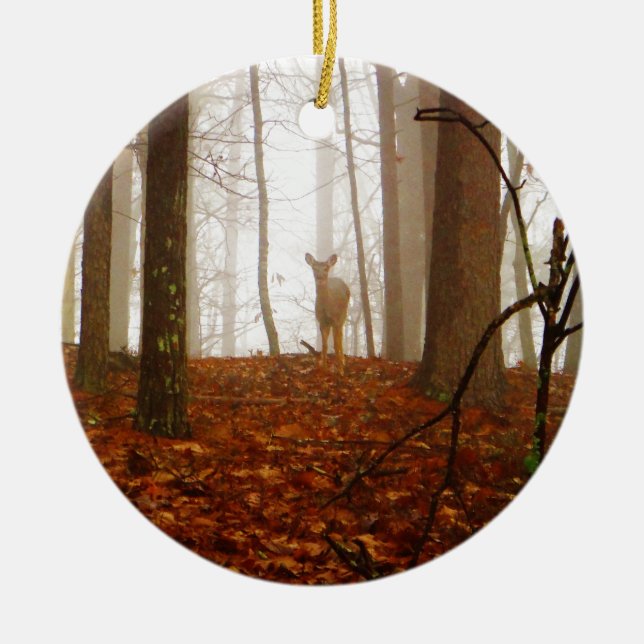 Deer in the Mist Ceramic Tree Decoration (Front)
