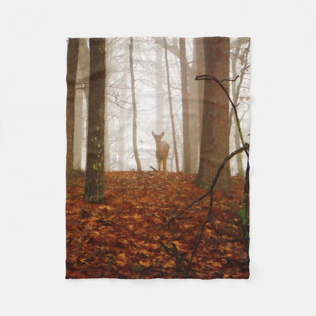 Deer in the Mist Fog Fleece Blanket (Front)