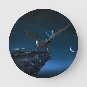 deer in the moonlight round clock