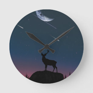 deer in the moonlight round clock