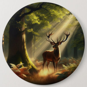 Deer in the morning forest 6 cm round badge